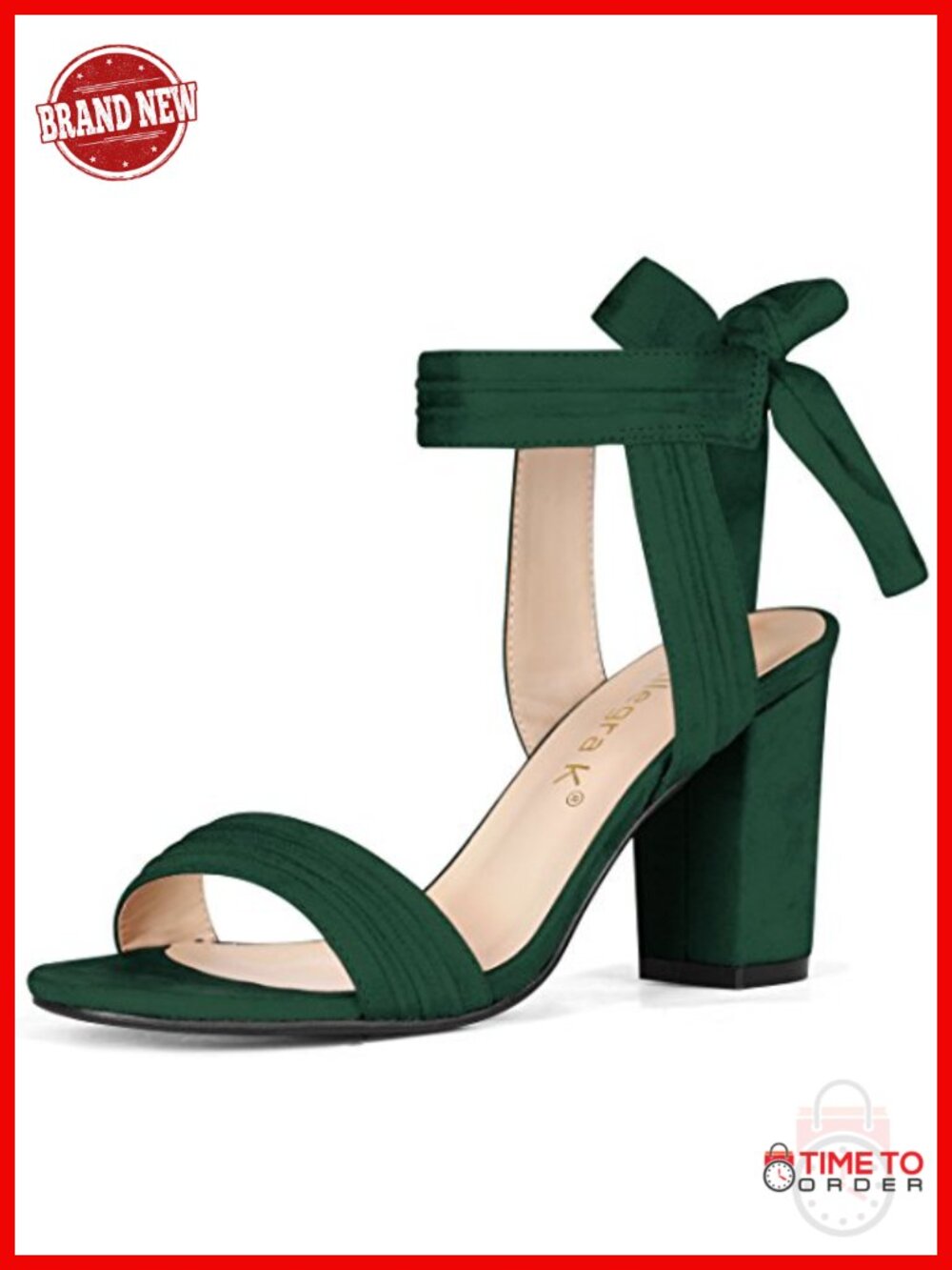 Open Toe Ankle Tie Back Chunky Heel Sandals Faux Suede Pleated